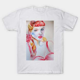 Redhead Woman Watercolor Painting T-Shirt